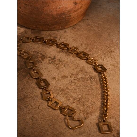 Vintage Antiqued Gold Chain Belt Geometric Link Adjustable Artisan Statement main image 11